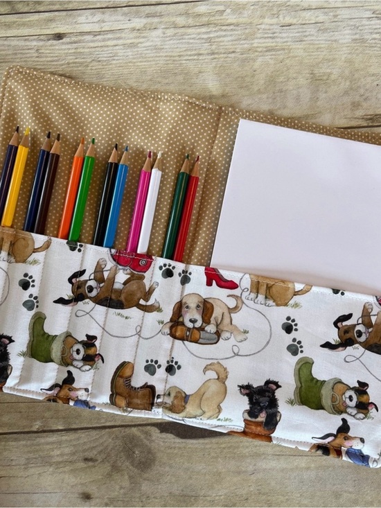 Hand Crafted Other - Art Portfolio: Kids Travel Colored Pencil Set - Gift for Artists Playful Pups